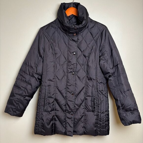London Fog Down Feathers Coat Women Medium Quilted Puffer Classic Gothic *flaw* - Picture 1 of 15